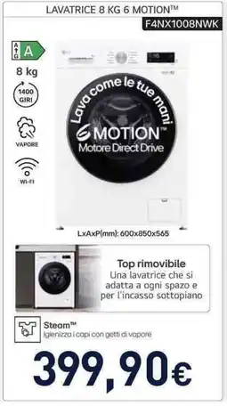 Unieuro LG LAVATRICE 8 KG 6 MOTION F4NX1008NWK offerta
