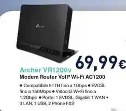 Unieuro tp-link Archer VR1200v Modem Router VoIP Wi-Fi AC1200 offerta