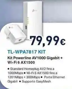 Unieuro tp-link TL-WPA7817 KIT Kit Powerline AV1000 Gigabit + Wi-Fi 6 AX1500 offerta
