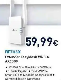 Unieuro tp-link RE705X Extender EasyMesh Wi-Fi 6 AX3000 offerta