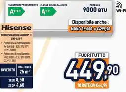 Unieuro Hisense CONDIZIONATORE MONOSPLIT UNI-AIR 9 offerta