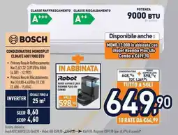 Unieuro BOSCH CONDIZIONATORE MONOSPLIT CLIMATE 6001 9000 BTU offerta