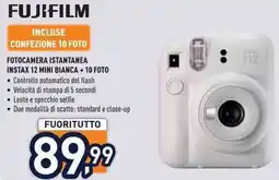 Unieuro Fujifilm fotocamera istantanea instax 12 mini bianca + 10 foto offerta