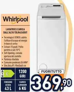 Unieuro Whirlpool LAVATRICE CARICA DALL'ALTO TDLR6240SIT offerta