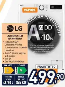 Unieuro LG LAVASCIUGA SLIM D2R3S08NSWW offerta