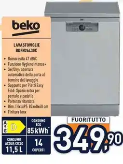 Unieuro beko LAVASTOVIGLIE BDFN26430X offerta