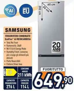 Unieuro Meliconi SAMSUNG FRIGORIFERO COMBINATO EcoFlex Al RB38C600DSA offerta