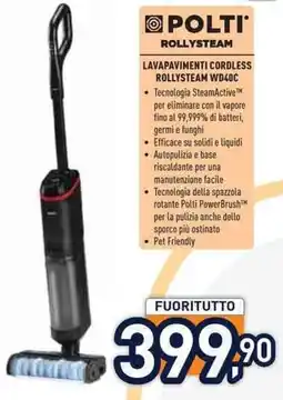 Unieuro POLTI ROLLYSTEAM LAVAPAVIMENTI CORDLESS ROLLYSTEAM WD40C offerta