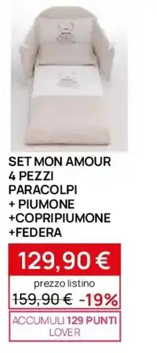 Prenatal Set mon amour 4 pezzi paracolpi + piumone +copripiumone +federa offerta