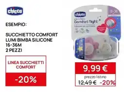 Prenatal Chicco succhietto comfort lumi bimba silicone 16-36 M 2 pezzi offerta