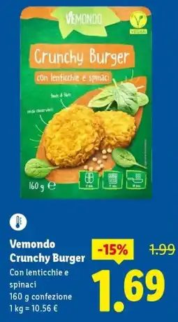 Lidl Vemondo Crunchy Burger Con lenticchie e spinaci offerta