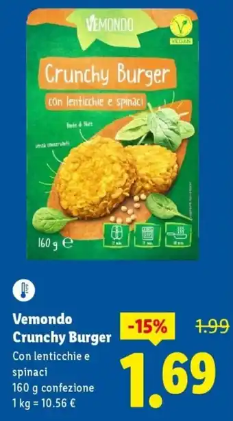 Lidl Vemondo Crunchy Burger Con lenticchie e spinaci offerta