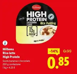 Lidl Milbona Riso latte High Protein Gusto banana e cioccolato offerta