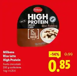 Lidl Milbona Riso latte High Protein Gusto cioccolato offerta