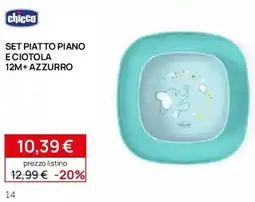 Prenatal Chicco set piatto piano eciotola 12m+ azzurro offerta