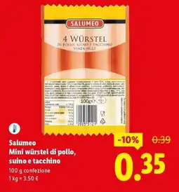 Lidl Salumeo Mini würstel di pollo, suino e tacchino offerta