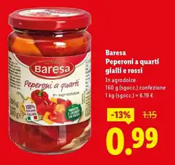 Lidl Baresa Peperoni a quarti gialli e rossi In agrodolce offerta