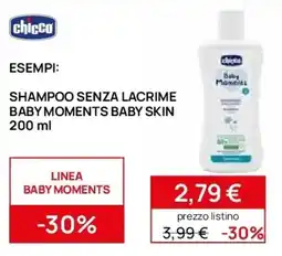 Prenatal Chicco shampoo senza lacrime baby moments baby skin offerta