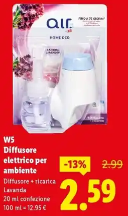 Lidl W5 Diffusore elettrico per Diffusore + ricarica Lavanda offerta