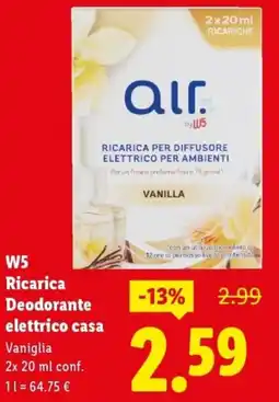 Lidl W5 Ricarica Deodorante elettrico casa Vaniglia offerta