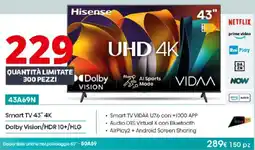 Comet Hisense Smart TV 43" 4K Dolby Vision/HDR 10+/HLG offerta