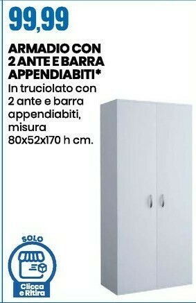 Eurospin Armadio con 2 ante e barra appendiabiti offerta