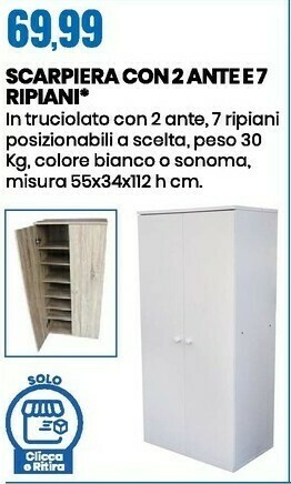 Scarpiera con 2 ante e 7 ripiani