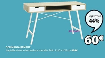 JYSK Scrivania bryrup 48x120 rovere/bianco offerta