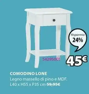 JYSK Comodino lone 1 cassetto bianco offerta