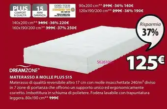 JYSK Materasso a molle 80x190 plus s15 dreamzone offerta