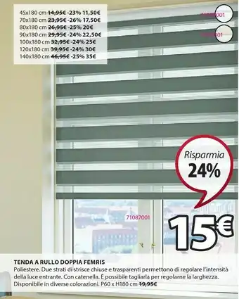 JYSK Tenda a rullo duo femris 60x180cm grigio offerta