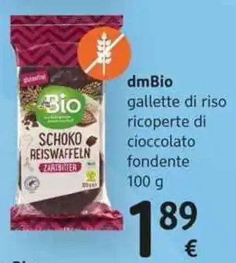 DmBio gallette di riso ricoperte di cioccolato fondente