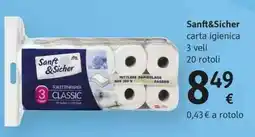 dm drogerie markt Sanft&Sicher carta igienica 3 veli 20 rotoli offerta