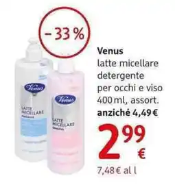 dm drogerie markt Venus latte micellare detergente per occhi e viso offerta