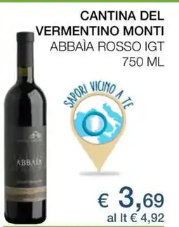 Coop CANTINA DEL VERMENTINO MONTI ABBÁIA ROSSO IGT offerta