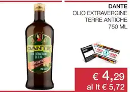 Coop DANTE OLIO EXTRAVERGINE TERRE ANTICHE 750 ML offerta