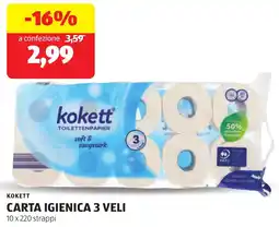 ALDI Kokett carta igienica 3 veli offerta