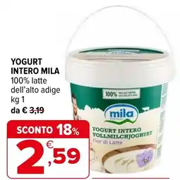 Iperal Yogurt intero MILA 100% latte dell'alto adige offerta