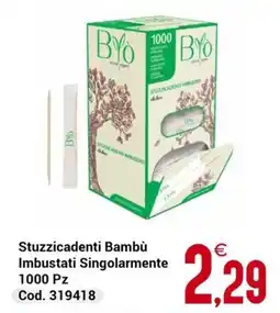 Centro Cash Stuzzicadenti Bambù Imbustati Singolarmente 1000 Pz offerta