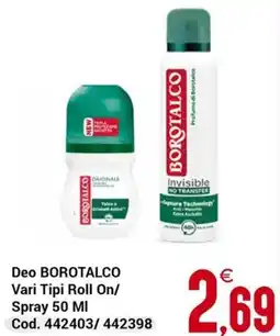 Centro Cash Deo BOROTALCO Roll On/ Spray offerta