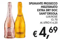 Coal Spumante prosecco millesimato extra dry doc sant'orsola lux/rose offerta