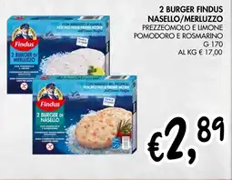 èccoMI 2 burger findus nasello/merluzzo prezzeomolo e limone pomodoro e rosmarino offerta