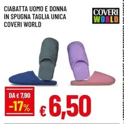 Famila CIABATTA UOMO E DONNA IN SPUGNA TAGLIA UNICA COVERI WORLD offerta