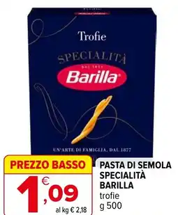 Iperal Pasta di semola specialità BARILLA trofie offerta