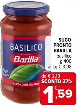 Iperal Sugo pronto BARILLA offerta