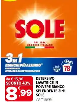 Iperal Detersivo lavatrice in polvere bianco splendente 3in1 SOLE offerta