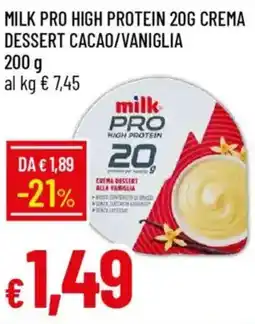 IperFamila Milk pro high protein 20g crema dessert cacao/vaniglia offerta