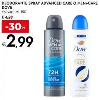 Bennet Deodorante spray advanced care o men+care DOVE offerta