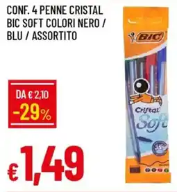 IperFamila Conf. 4 penne cristal bic soft colori nero / blu / assortito offerta