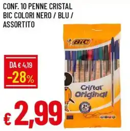 IperFamila Conf. 10 penne cristal bic colori nero / blu/ assortito offerta
